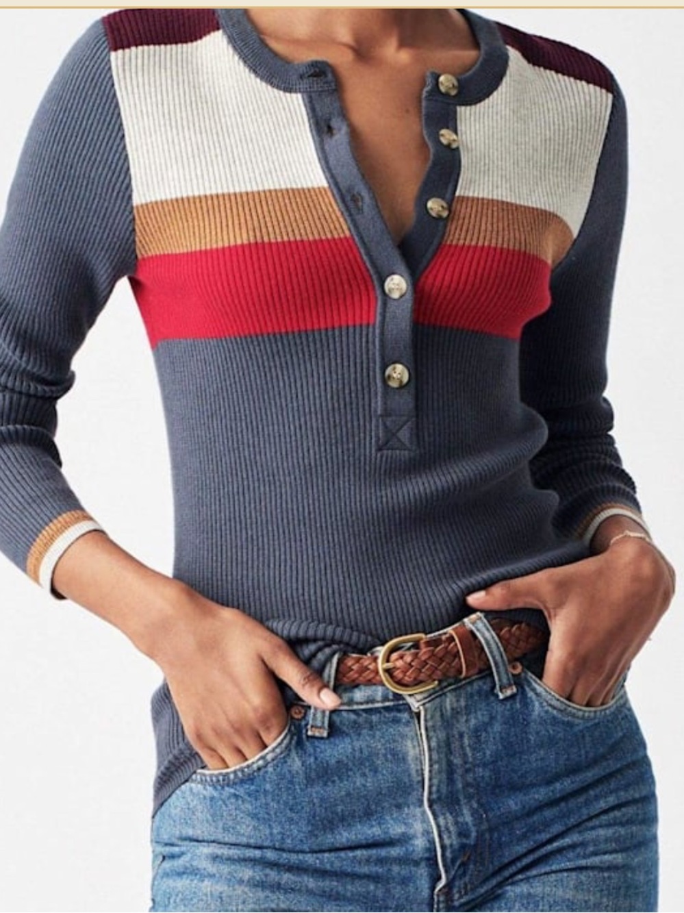 Faherty Mikki Organic Cotton & Cashmere Henley Sweater small